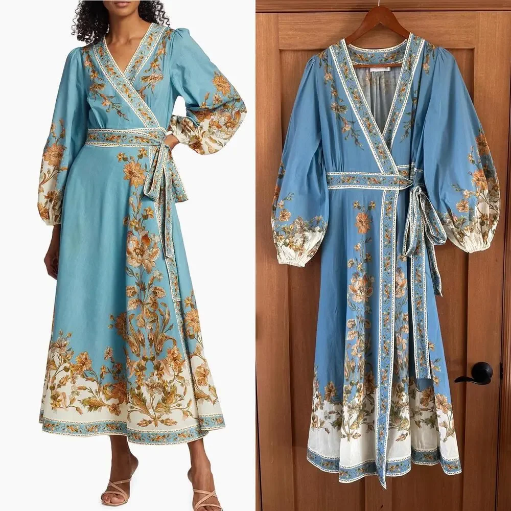 chintz wrap midi dress from zimmermann Zimmermann Chintz Wrap Midi Dress Blue Daisy Floral